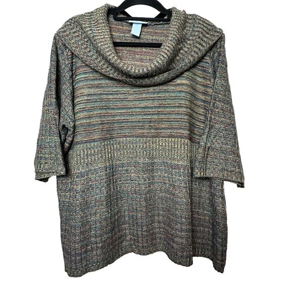 2/$30 Liz & Me Colorful Cowl Neck Sweater Womens 1X Stretch Office Rainbow - Picture 1 of 9